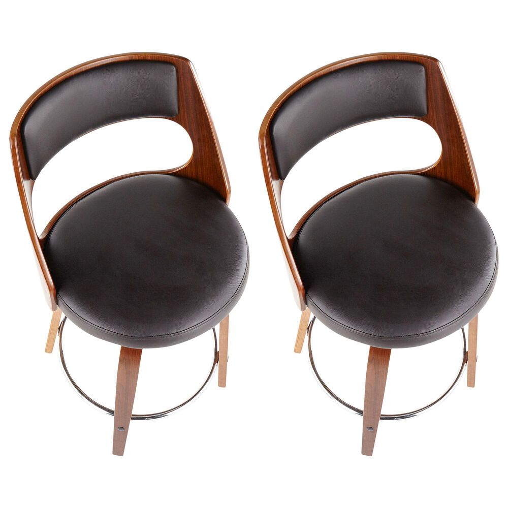 Lumisource Cecina Swivel Counter Stool with Brown Cushion in Walnut and Chrome &#40;Set of 2&#41;, , large