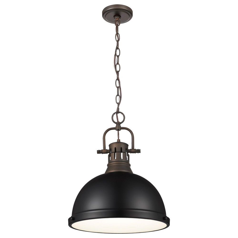 Golden Lighting Duncan 1-Light Pendant with Chain and Matte Black Shade in Rubbed Bronze, , large