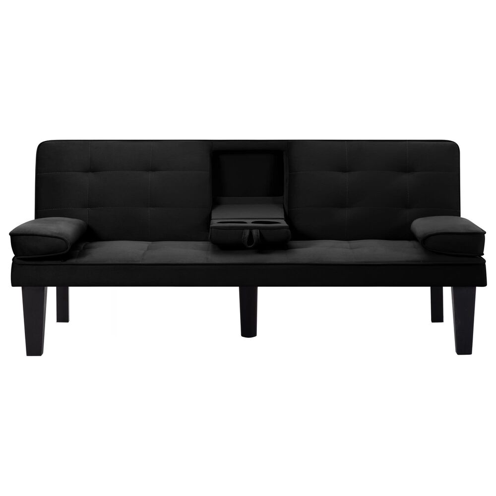 HOMLUX 65" Futon Sleeper Sofa Bed with Adjustable Backrest and Cup Holders in Black, , large