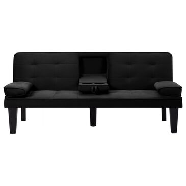 HOMLUX 65" Futon Sleeper Sofa Bed with Adjustable Backrest and Cup Holders in Black, , large