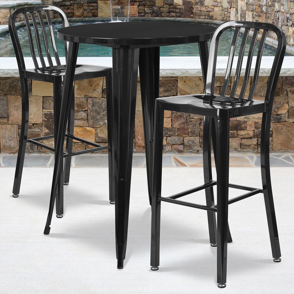 Flash Furniture 3-Piece Metal Bar Table Set in Black, , large