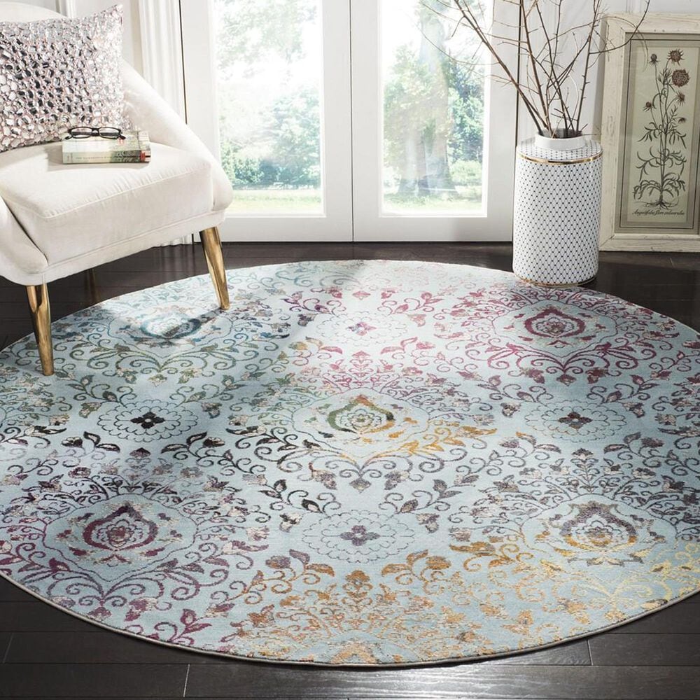 Safavieh Aria ARA172B 6&#39;6&quot; Round Blue and Multicolor Area Rug, , large