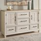 Ashley Shaybrock 5-Drawer Dresser in Antiqued White and Brown, , large