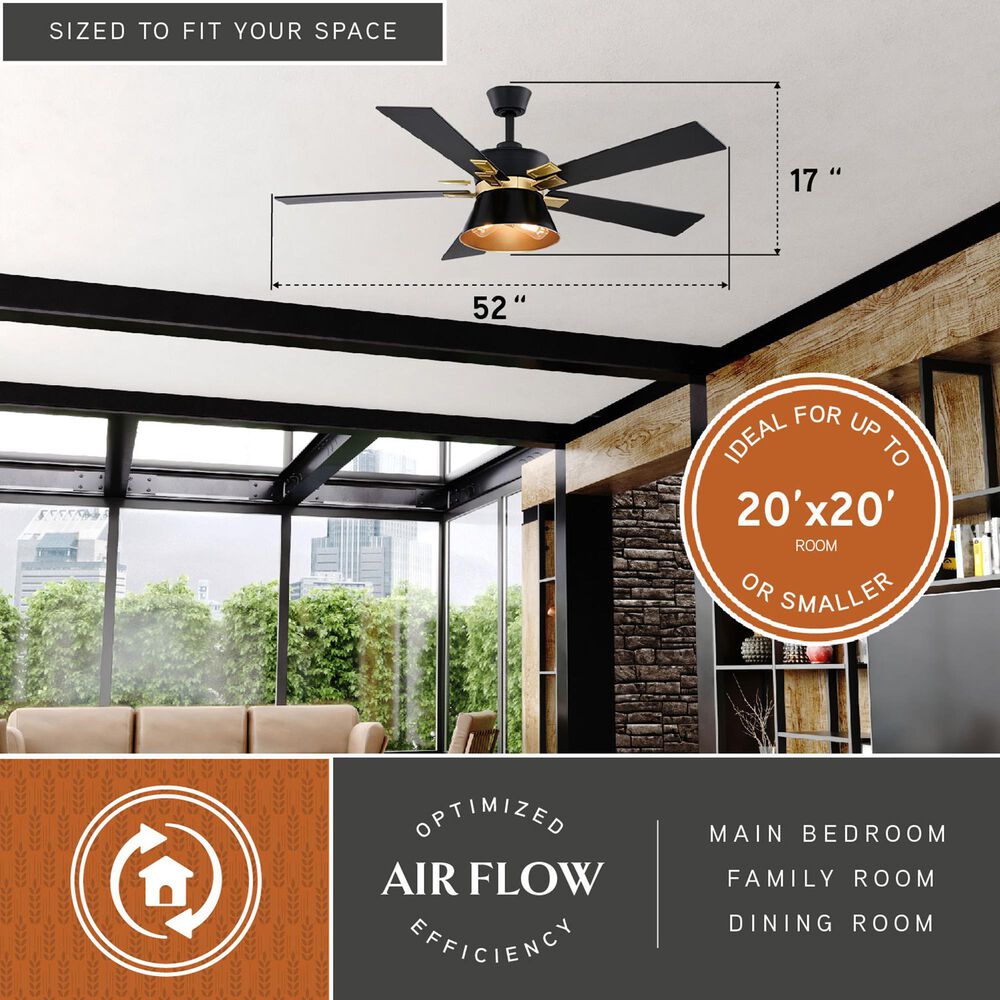 Vaxcel Scottsdale 52" LED Ceiling Fan in Black and Gold, , large