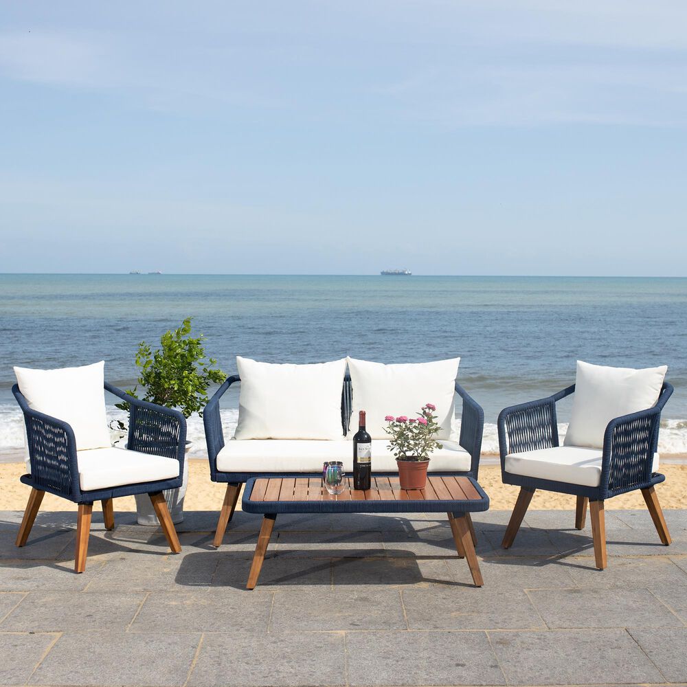 Raldin 4-Piece Patio Living Set in Navy/Beige, , large