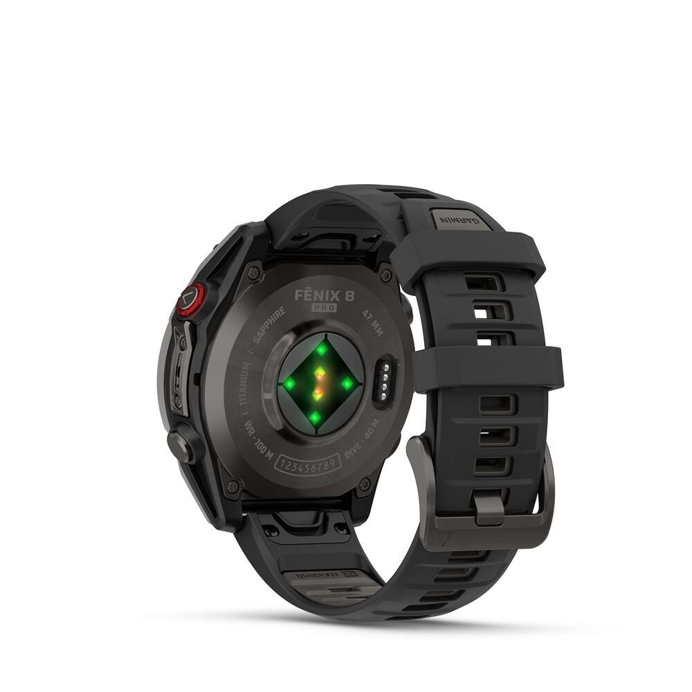 Garmin Fenix 8 Pro Sapphire AMOLED Smartwatch 47mm Carbon Gray DLC Titanium Case with Black and Pebble Gray Silicone Band, , large