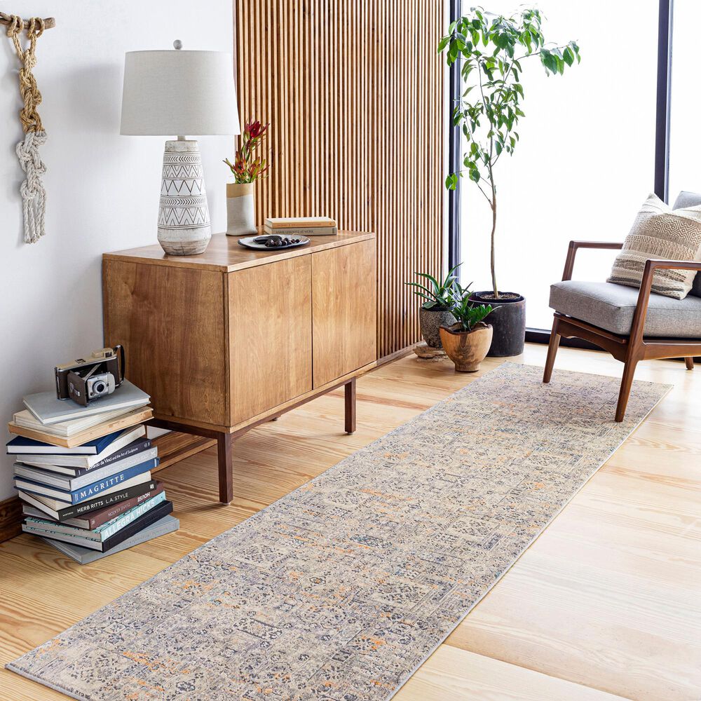Surya Cardiff CDF-2310 Charcoal, Light Gray, Medium Gray, Camel and Blue 2&#39;7&quot; x 7&#39;3&quot; Runner, , large