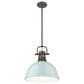 Golden Lighting Duncan 1-Light Pendant with Rod and Seafoam Shade in Rubbed Bronze, , large
