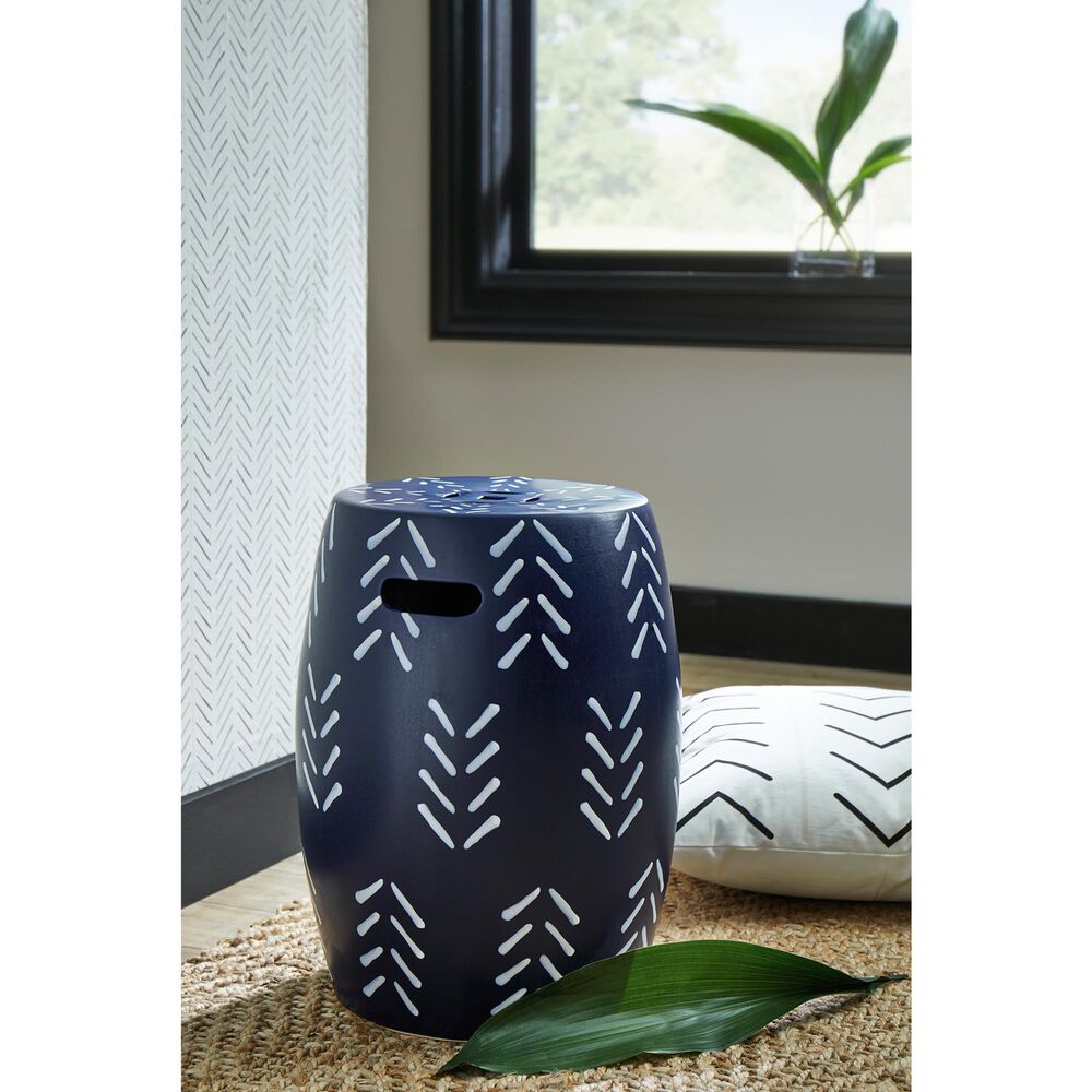 Ashley Genemore Ceramic Stool in Navy and White, , large
