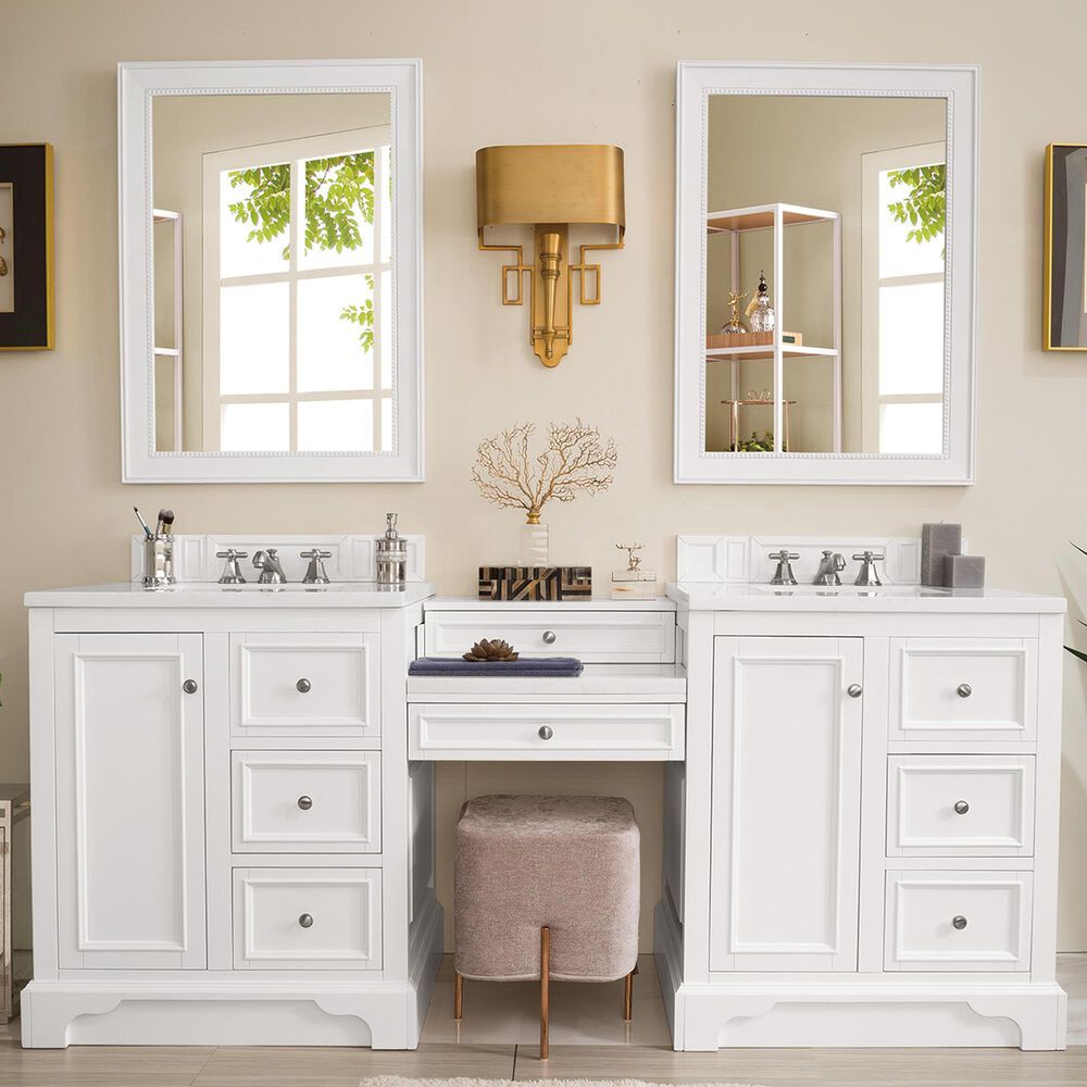 James Martin Vanities De Soto 82" Double Bathroom Vanity in Bright White with 3 cm Arctic Fall Solid Surface Top, , large