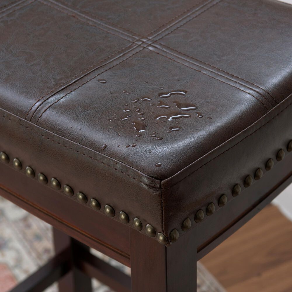 Linon Home Decor Claridge Bar Stool with Brown Cushion in Dark Brown (Set of 2), , large