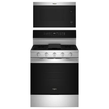 Whirlpool 2pc Kitchen Package with 30-inch Smart Gas Range with Air Cooking Technology, No Preheat Air Fry, Steam/Self Clean and High Speed Preheat and 1.1 Cu. Ft. Flush Mount Microwave with Turntable-Free Design in Stainless Steel, , large