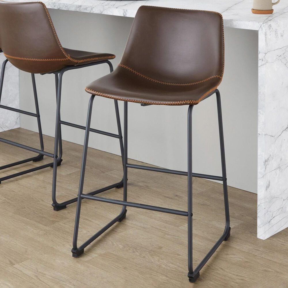 Lumisource Duke Fixed-Height Counter Stool with Espresso and Orange Cushion in Black, , large