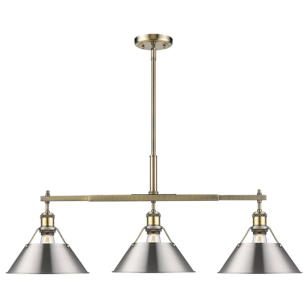 Golden Lighting Orwell 3-Light Linear Pendant with Pewter Shade in Aged Brass, , large