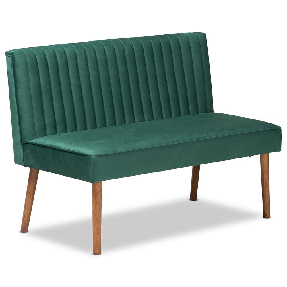 Baxton Studio Alvis 2-Piece Dining Nook Banquette Set with Green Velvet in Walnut Brown, , large