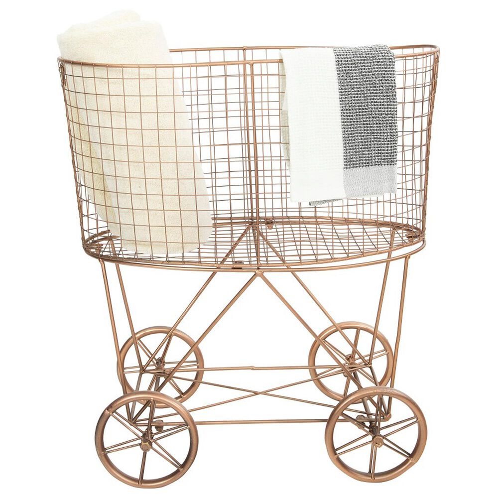 Creative Coop Metal Rolling Laundry Cart with Rack in Copper, , large