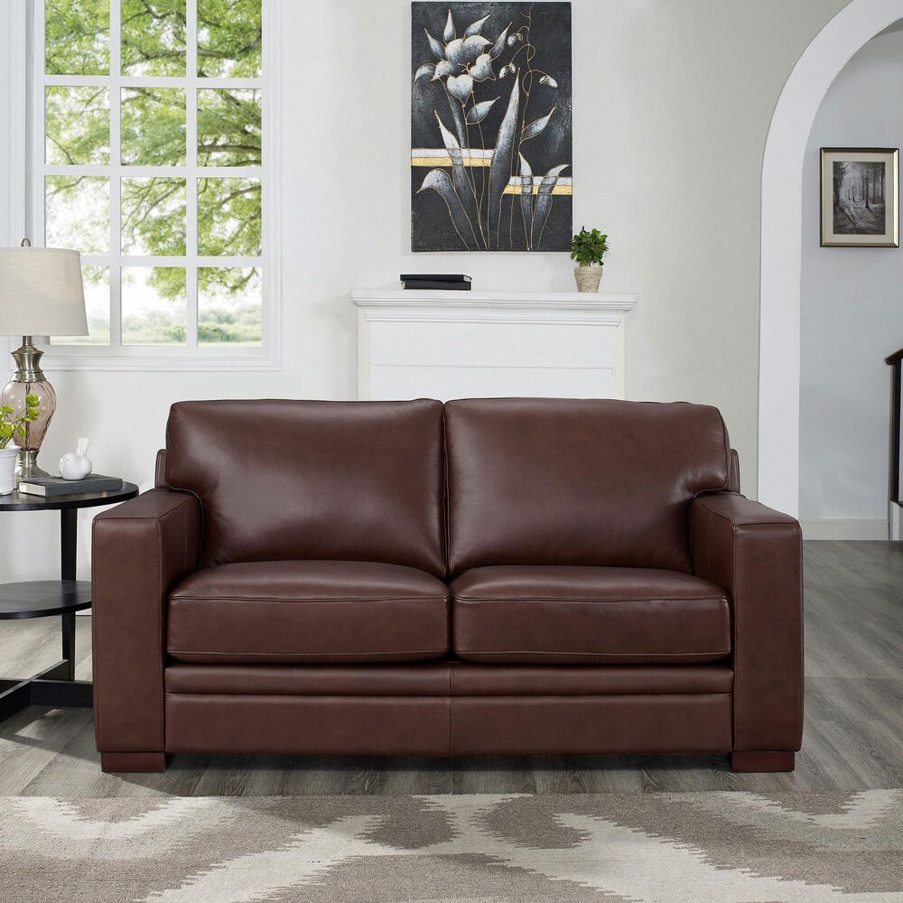 Amax Leather Chatsworth Stationary Loveseat in Raisin Brown, , large