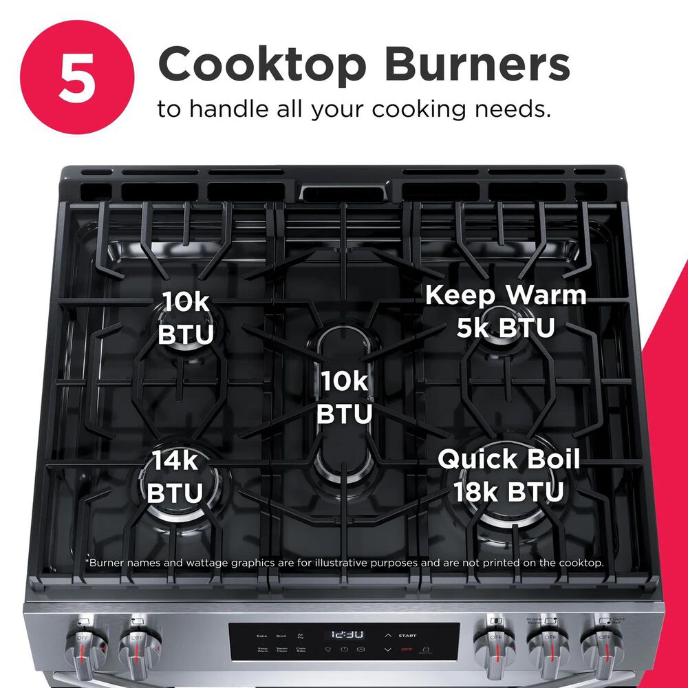 Frigidaire 30" Slide-In Gas Range with Air Fry in Stainless Steel, , large