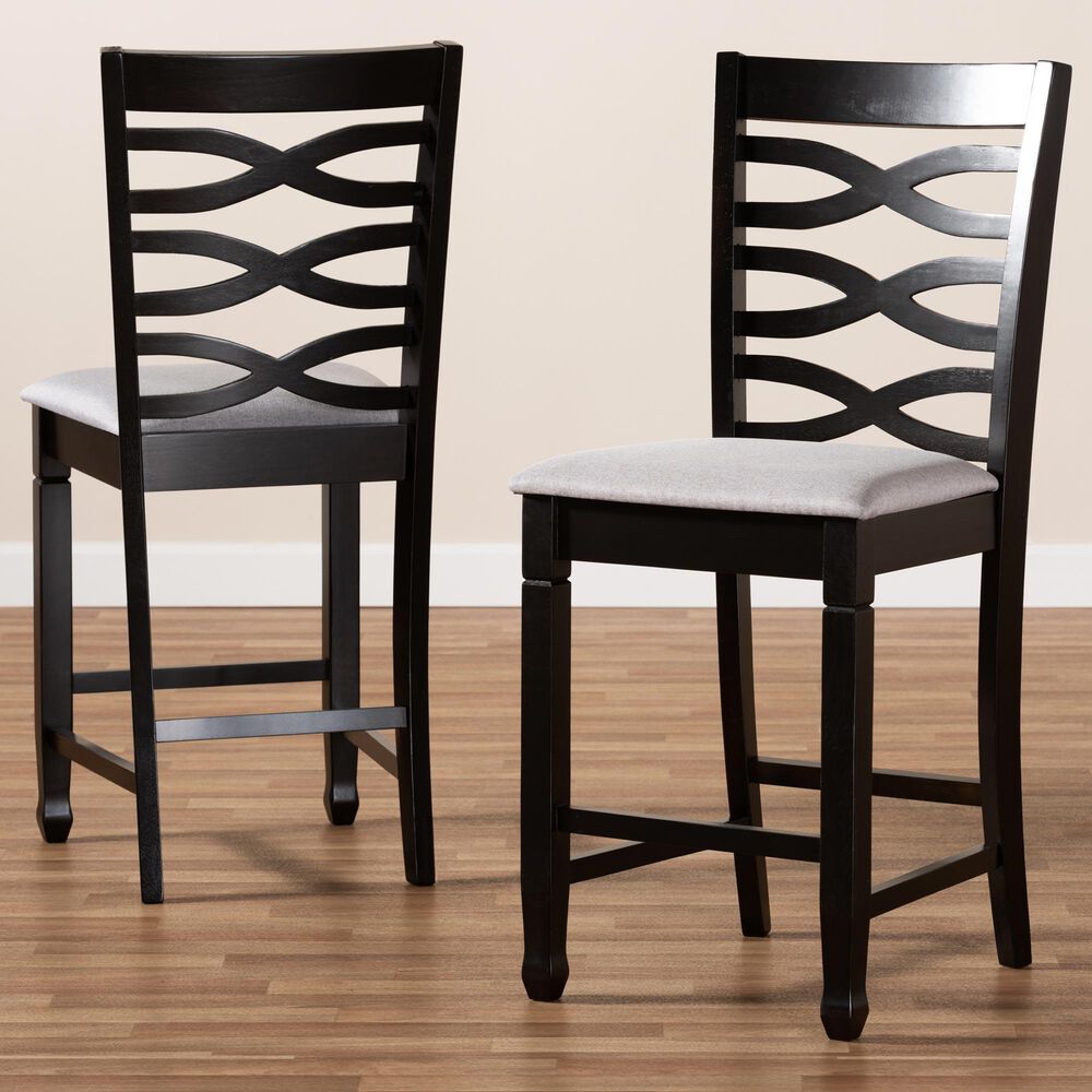 Baxton Studio Lanier Counter Height Pub Chair with Grey Cushion in Espresso Brown (Set of 2), , large