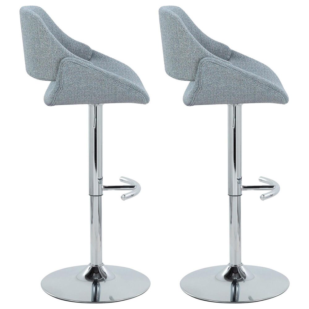 LumiSource Fabrico Swivel Adjustable Bar Stool with Blue Noise Fabric Upholstery and Rounded T Footrest in Chrome (Set of 2), , large