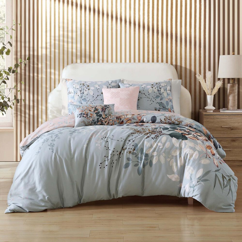 Bebejan Peach Leaves on Sage 5-Piece King Comforter Set in Sage Green, Bronze Peache and Beige, , large