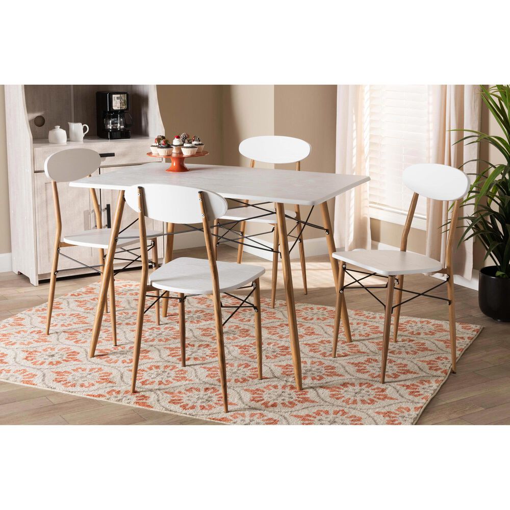 Baxton Studio Wayne 5-Piece Dining Set in White, , large