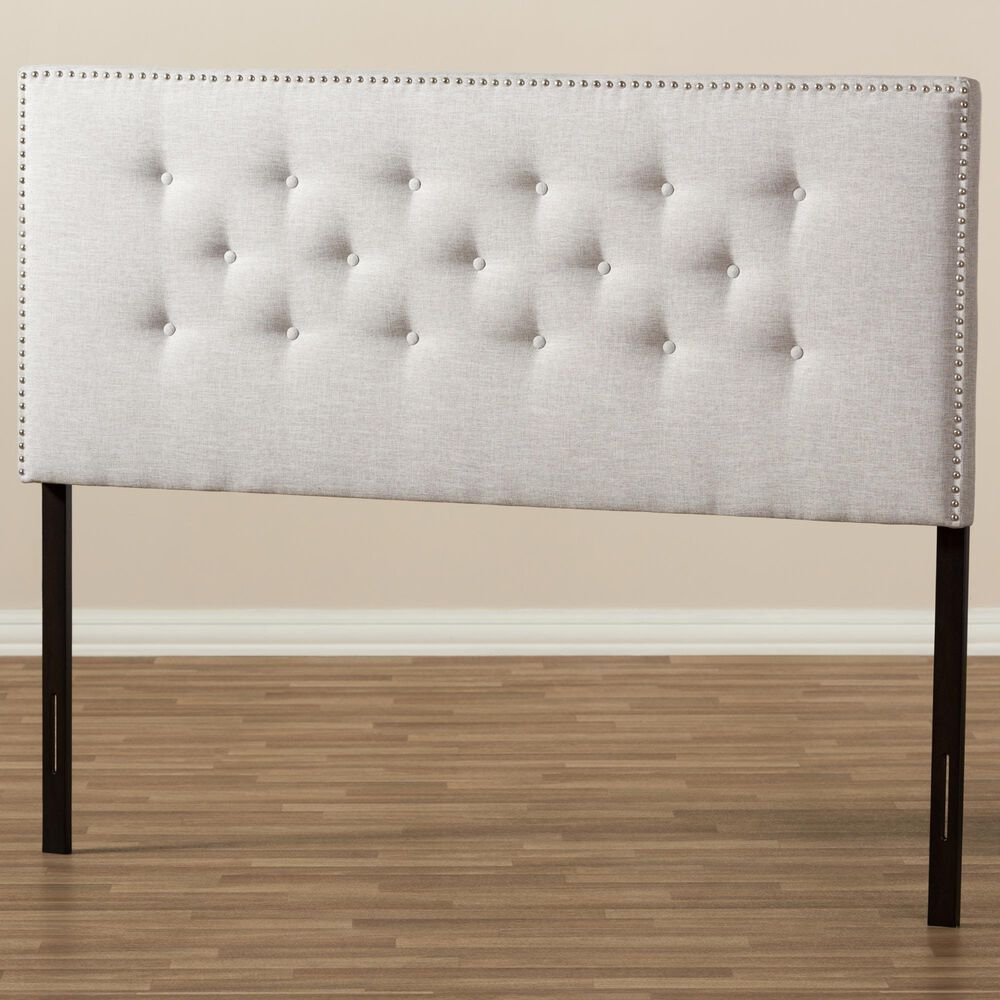 Baxton Studio Windsor Full Upholstered Headboard in Greyish Beige, , large
