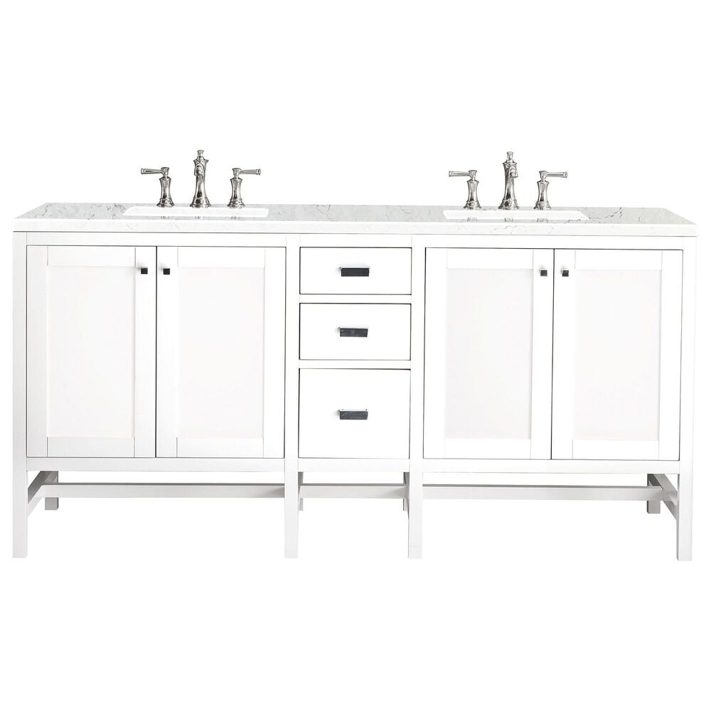 James Martin Vanities Addison 72" Double Bathroom Vanity in Glossy White with 3 cm Eternal Jasmine Pearl Quartz Top and Rectangular Sinks, , large
