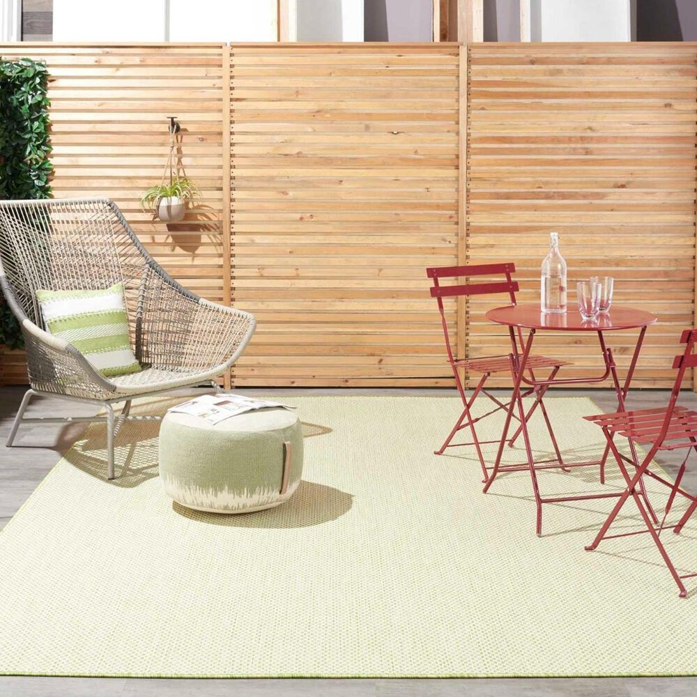 Nourison Courtyard Ivory and Green 7&#39; x 10&#39; Indoor/Outdoor Area Rug, , large