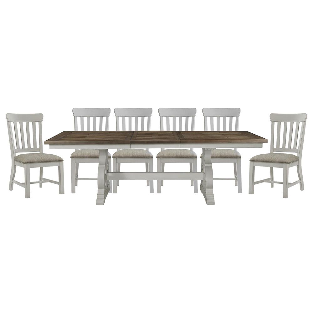 Hawthorne Furniture Drake 7-Piece Rectangular Dining Set in Rustic White and French Oak, , large