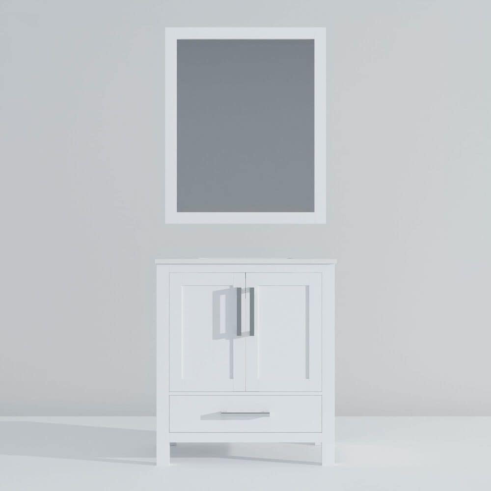 Lexora Home Jacques 30&quot; Single Bathroom Vanity in Navy Blue with 2 cm White Quartz Top, Rectangular Sink and 28&quot; Mirror, , large