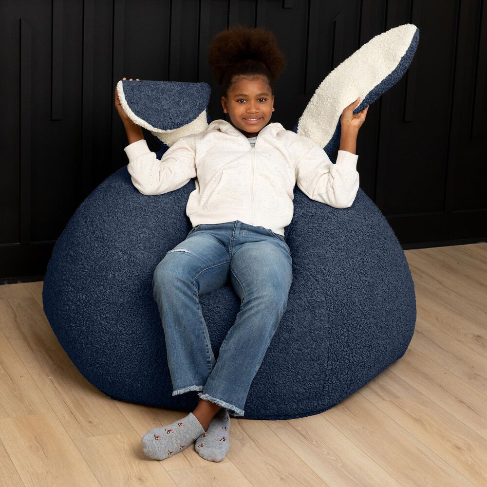 Jaxx HopSeat Bunny Oval Shaped Large Bean Bag Chair in Blue, , large