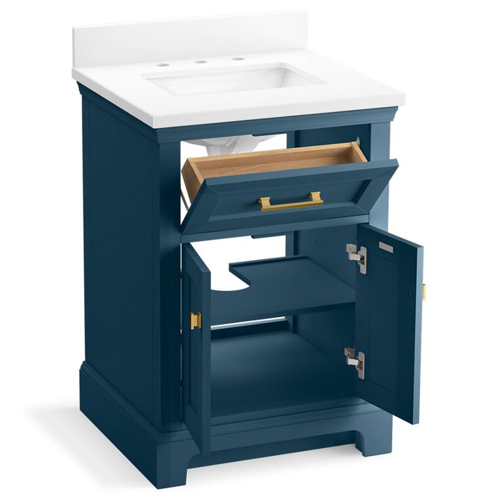 Kohler Charlemont 24&quot; Single Bathroom Vanity in Tidal Blue with 3 cm White Quartz Top and Rectangular Sink, , large