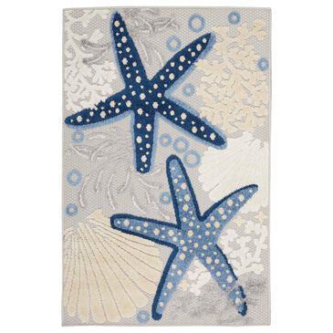 Nourison Aloha 3"6" x 5"6" Cool Grey, Blue, White and Ivory Indoor/Outdoor Area Rug, , large