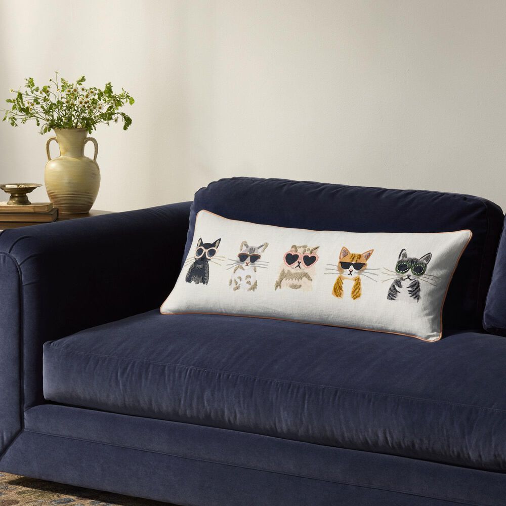 Loloi 13" x 35" Cool Cat Lumbar Throw Pillow in Ivory and Multicolor, , large