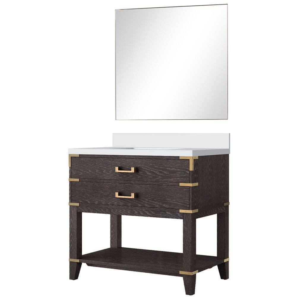 Lexora Home Norwalk 36&quot; Single Bathroom Vanity in Brown Oak with White Quartz Top, Rectangular Sink and 34&quot; Mirror, , large