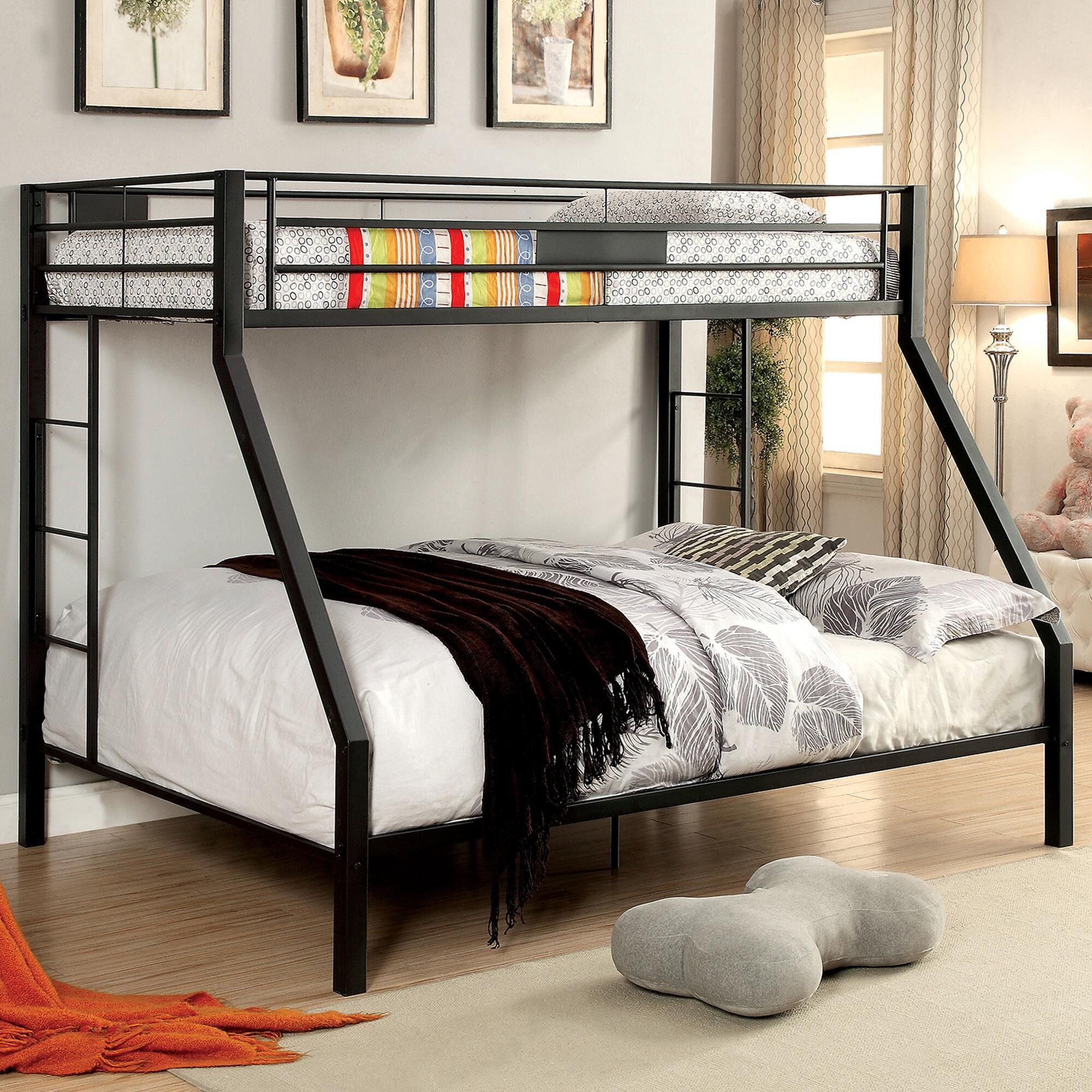Furniture of America Francis Twin XL Over Queen Bunk Bed in Black