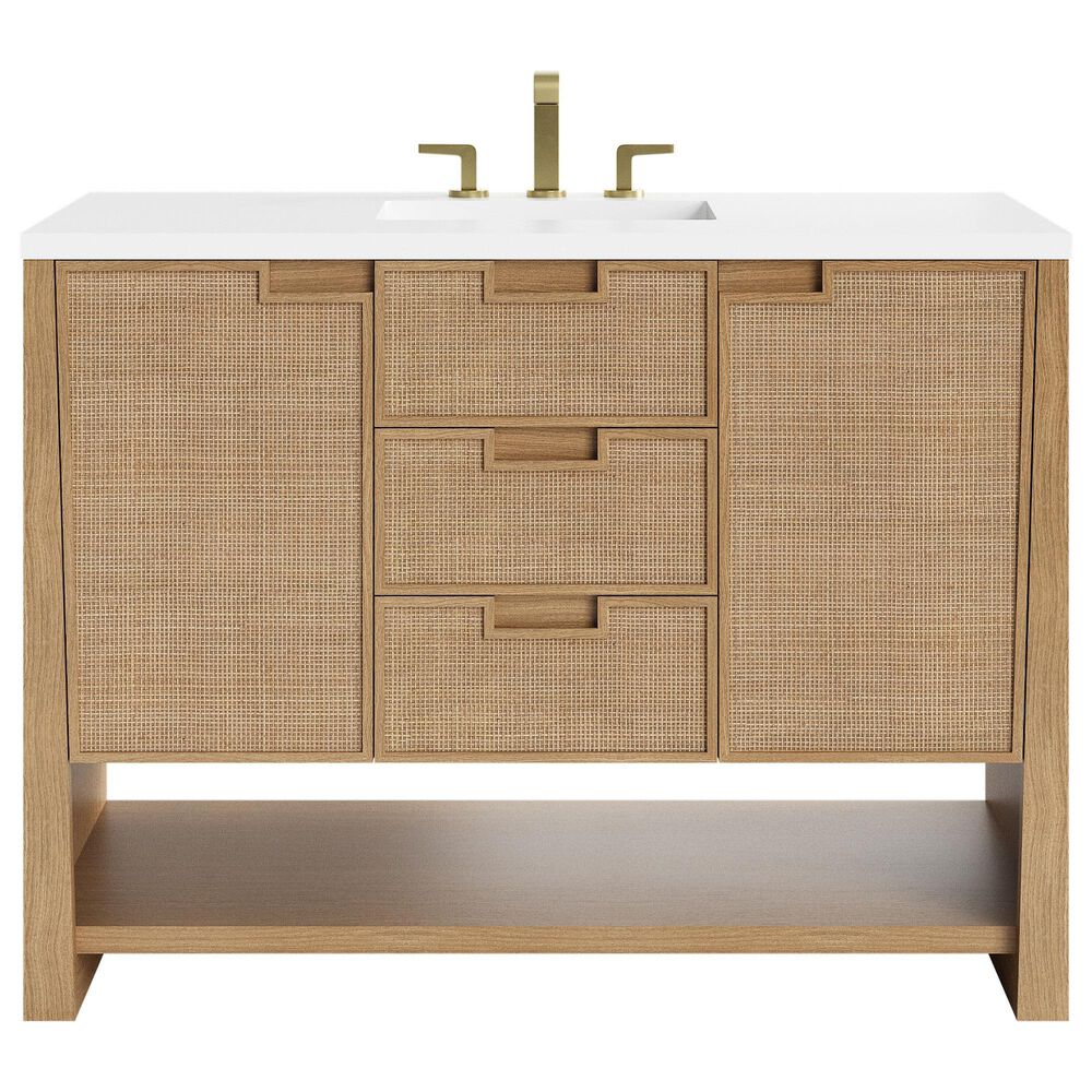James Martin Vanities Solene 48" Single Bathroom Vanity in Seaside Oak with 3 cm White Zeus Quartz Top and Rectangular Sink, , large
