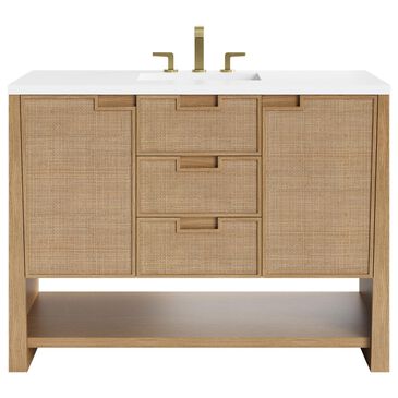 James Martin Vanities Solene 48" Single Bathroom Vanity in Seaside Oak with 3 cm White Zeus Quartz Top and Rectangular Sink, , large