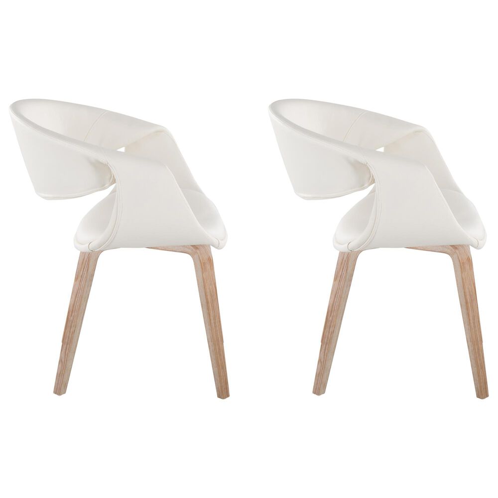 LumiSource Curvo Contemporary Upholstered Chair in Whitewashed Wood and White Faux Leather by LumiSource - Set of 2, , large
