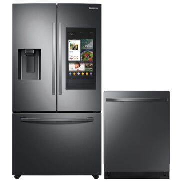 Samsung 2-Piece Kitchen Package with 26.5 Cu. Ft. French Door Refrigerator and Top Control Dishwasher in Black Stainless Steel, , large