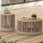 Hearth and Haven 2-Piece Outdoor Coffee Table and Side Table Set with Woven Rope Design in Beige and Teak, , large