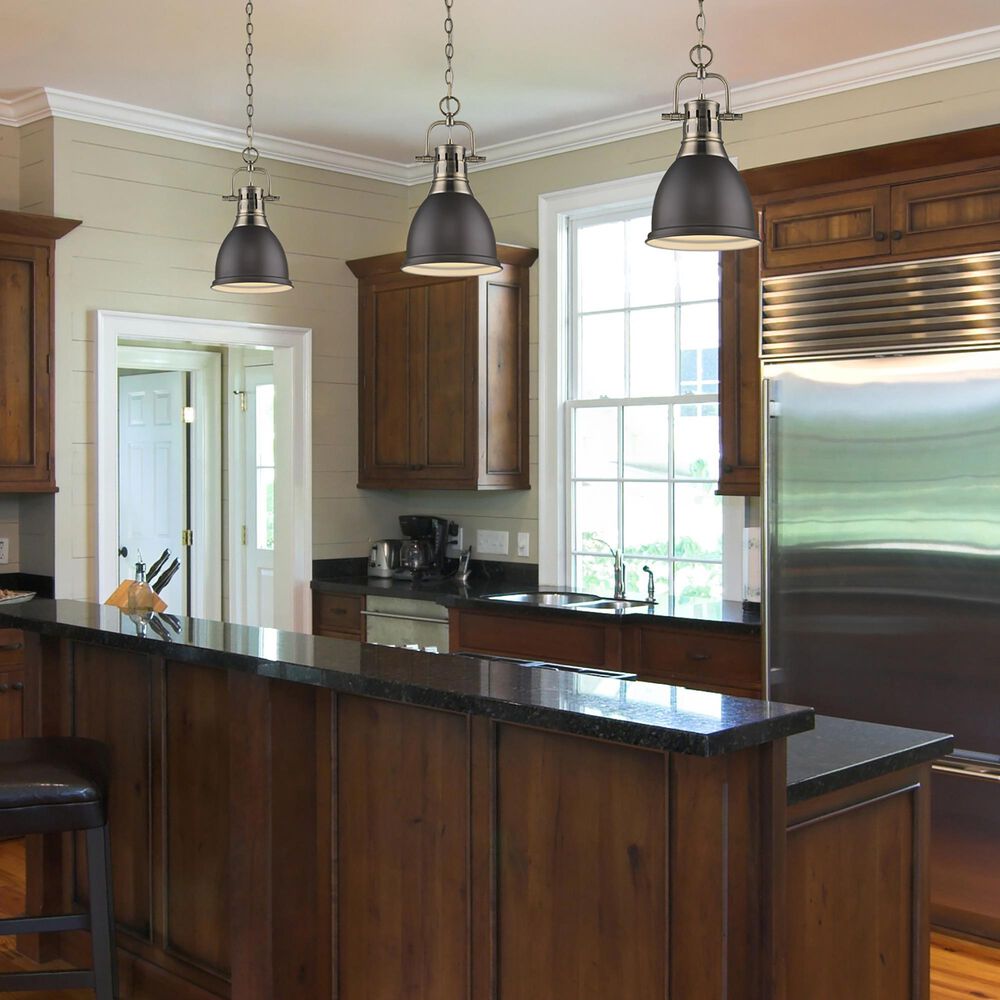 Golden Lighting Duncan 1-Light Small Pendant with Chain and Rubbed Bronze Shade in Aged Brass, , large