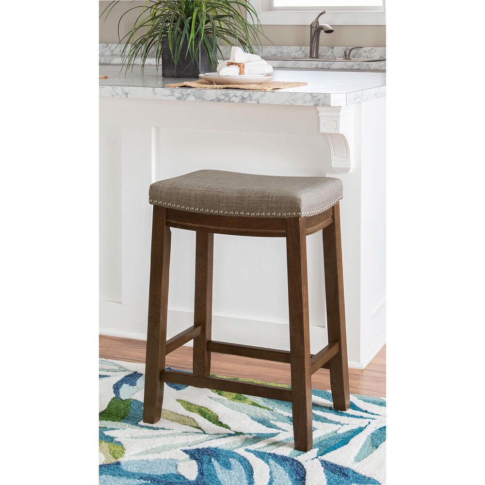 Linon Home Decor Claridge Counter Stool with Grey Cushion in Rustic Dark Brown, , large