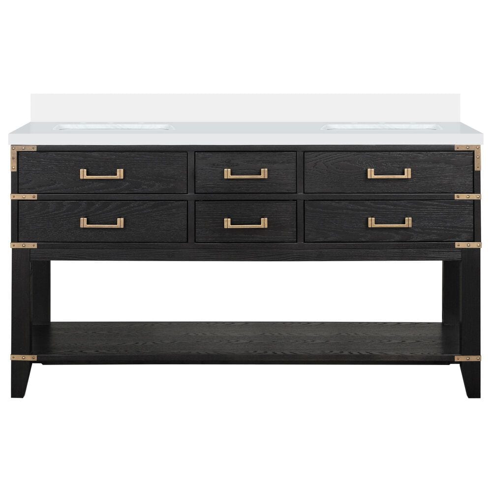 Lexora Home Norwalk 60&quot; Double Bathroom Vanity in Black Oak with White Quartz Top and Rectangular Sinks, , large