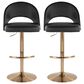 LumiSource Renee Adjustable Swivel Bar Stool with Black Faux Leather Upholstery in Gold (Set of 2), , large