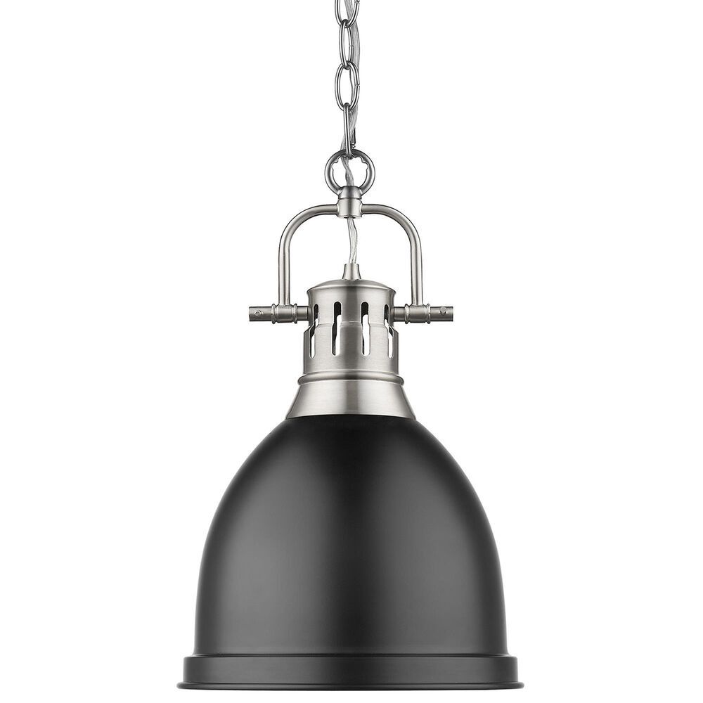 Golden Lighting Duncan Small Pendant in Matte Black with Chain in Pewter, , large