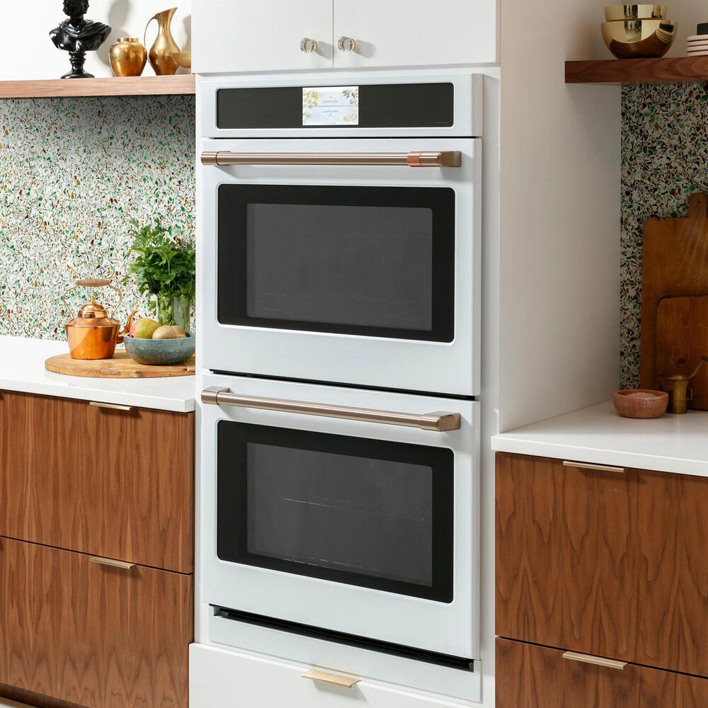 Cafe 2-Piece Kitchen Package with Matte White 30" Smart Built-In Convection Double Wall Oven and Black 30" Touch Control Induction Cooktop, , large