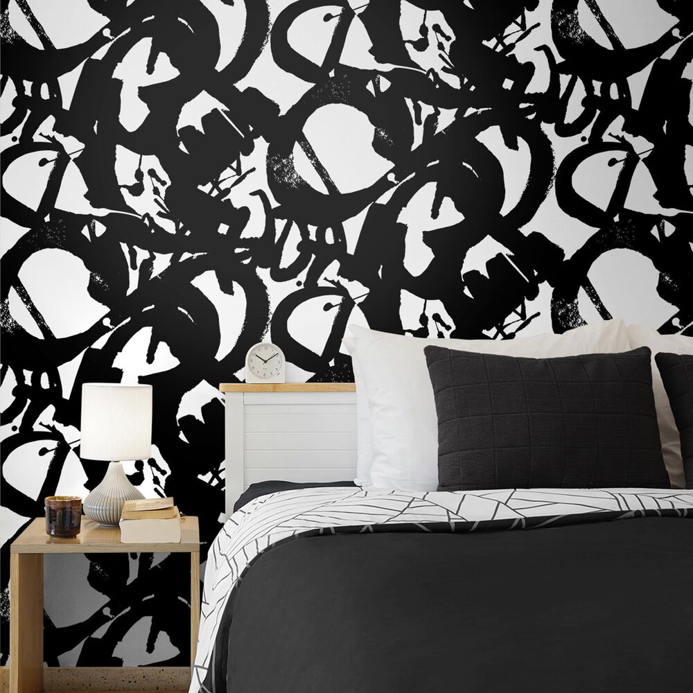 Wallquest Inkblot 216" x 20.5" Peel and Stick Wallpaper in Onyx, , large
