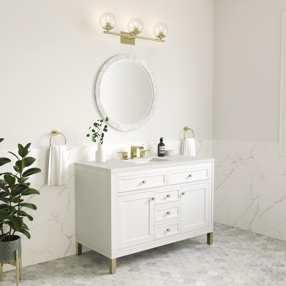 James Martin Vanities Chicago 48&quot; Single Bathroom Vanity in Glossy White with 3 cm Lime Delight Quartz Top and Rectangular Sink, , large
